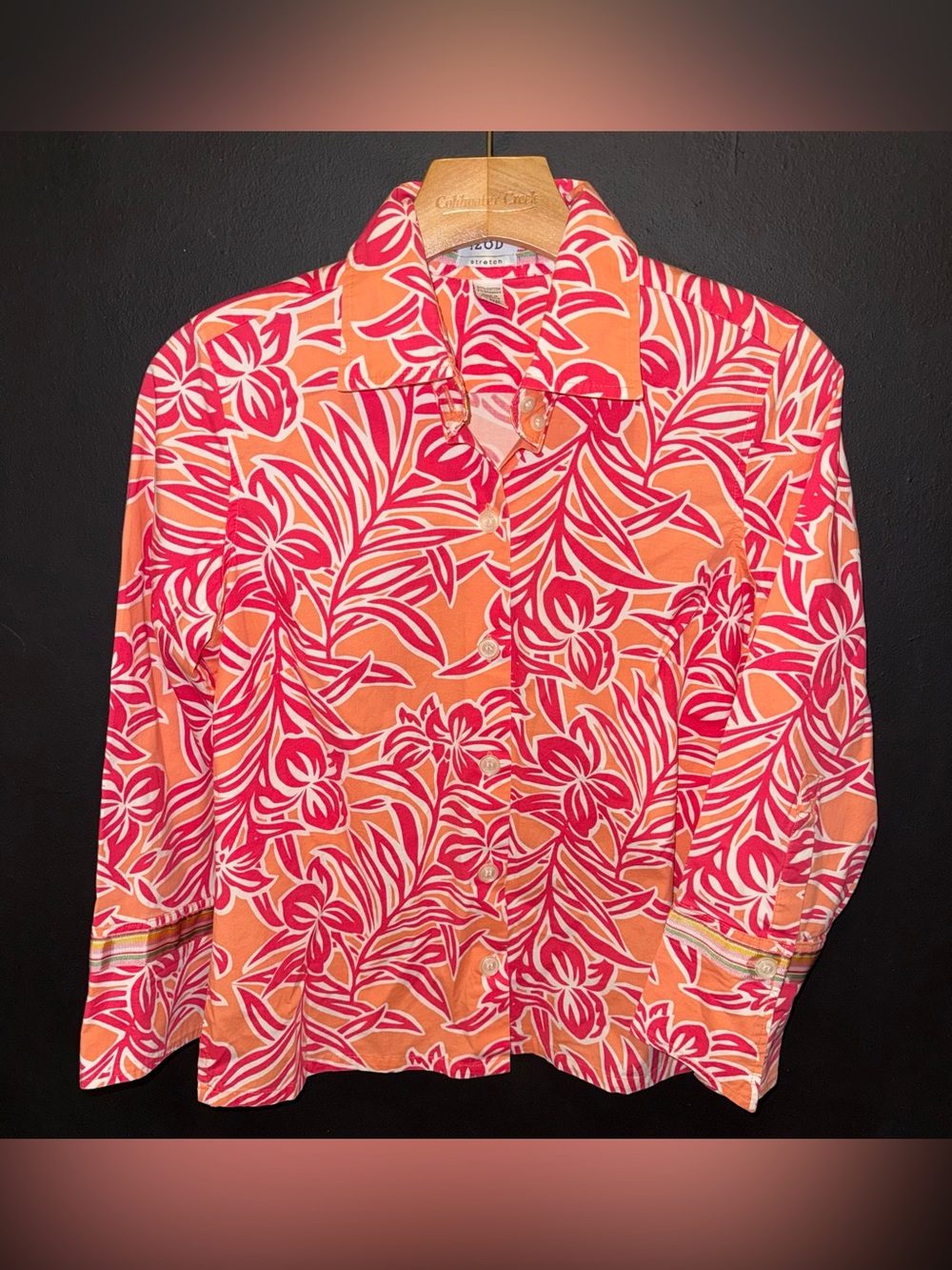 Izod Orange & Pink Tropical Print Button-Up